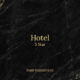 Luxurious black marble background with golden veins, featuring the word Hotel in large gold serif font, 5 Star below it, and PARIS WEBSERVICES at the bottom, creating an elegant and modern editorial style.