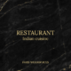 Luxurious black marble background with golden veins, featuring the word RESTAURANT in large gold serif font, Indian cuisine below it, and PARIS WEBSERVICES at the bottom, creating an elegant and modern editorial style.