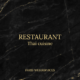 Luxurious black marble background with golden veins, featuring the word RESTAURANT in large gold serif font, Thai cuisine below it, and PARIS WEBSERVICES at the bottom, creating an elegant and modern editorial style.