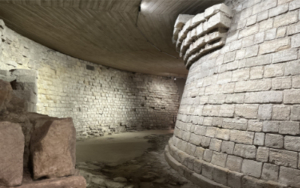 Sully Crypt — Medieval Louvre Fortress Foundations, circa 1190, Lower Ground Floor Foundations of the medieval Louvre fortress in the Sully crypt, built under King Philip Augustus in 1190