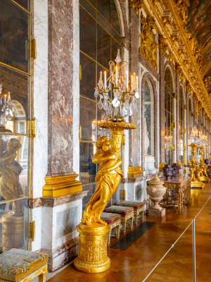 VERSAILLES300 Hall of Mirrors Versailles chandelier and golden gallery
