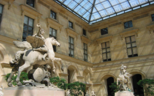louvre-sculptures-marly-court-horses Marble sculptures of winged horses in the Cour Marly at the Louvre Museum