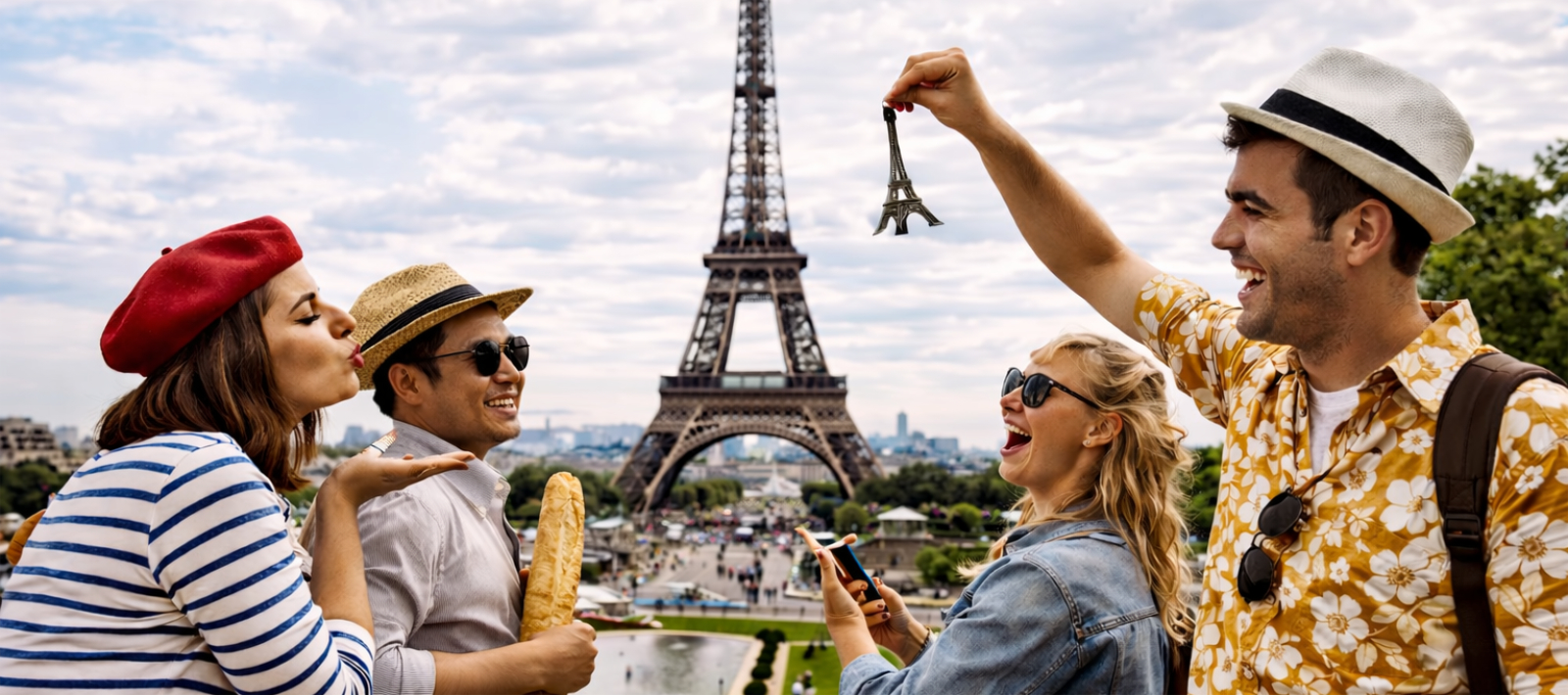 AI-generated Eiffel Tower tourist clichés scene