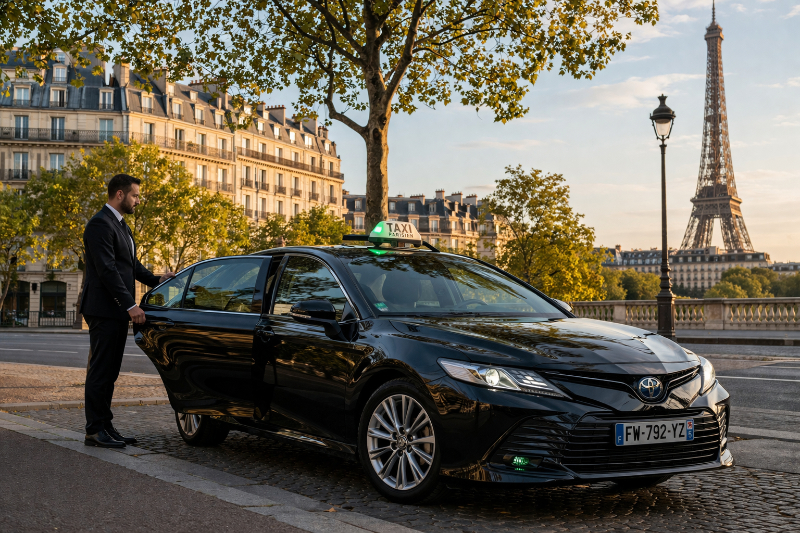 Paris Taxi with Eiffel Tower View - AI-Generated
