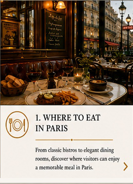 Traditional Paris restaurant interior with French dishes, wine and classic bistro atmosphere