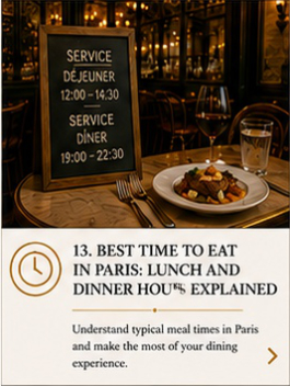 Paris restaurant terrace showing typical French lunch and dinner serving hours