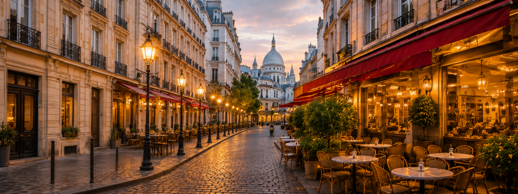 Walkable Paris neighbourhood with cafés, restaurants and traditional streets near central hotels