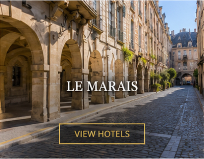 Historic street in Le Marais, Paris, for hotels in the Marais neighbourhood.