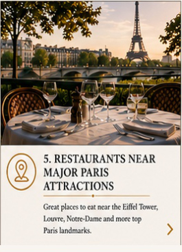 Paris restaurant terrace near the Louvre and major sightseeing attractions