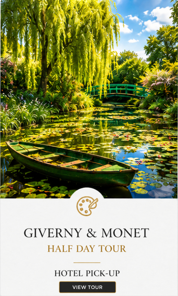 Giverny and Monet Half-Day Tour Monet’s water garden, green boat and Japanese bridge in Giverny on a half-day tour from Paris