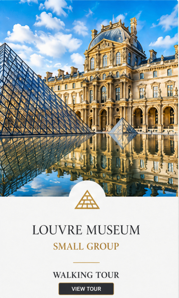 Louvre Museum Small-Group Walking Tour Louvre Pyramid and museum courtyard during a small-group guided walking tour in Paris