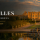 Panoramic view of the Palace of Versailles and its formal gardens at sunset for a half-day tour from Paris.